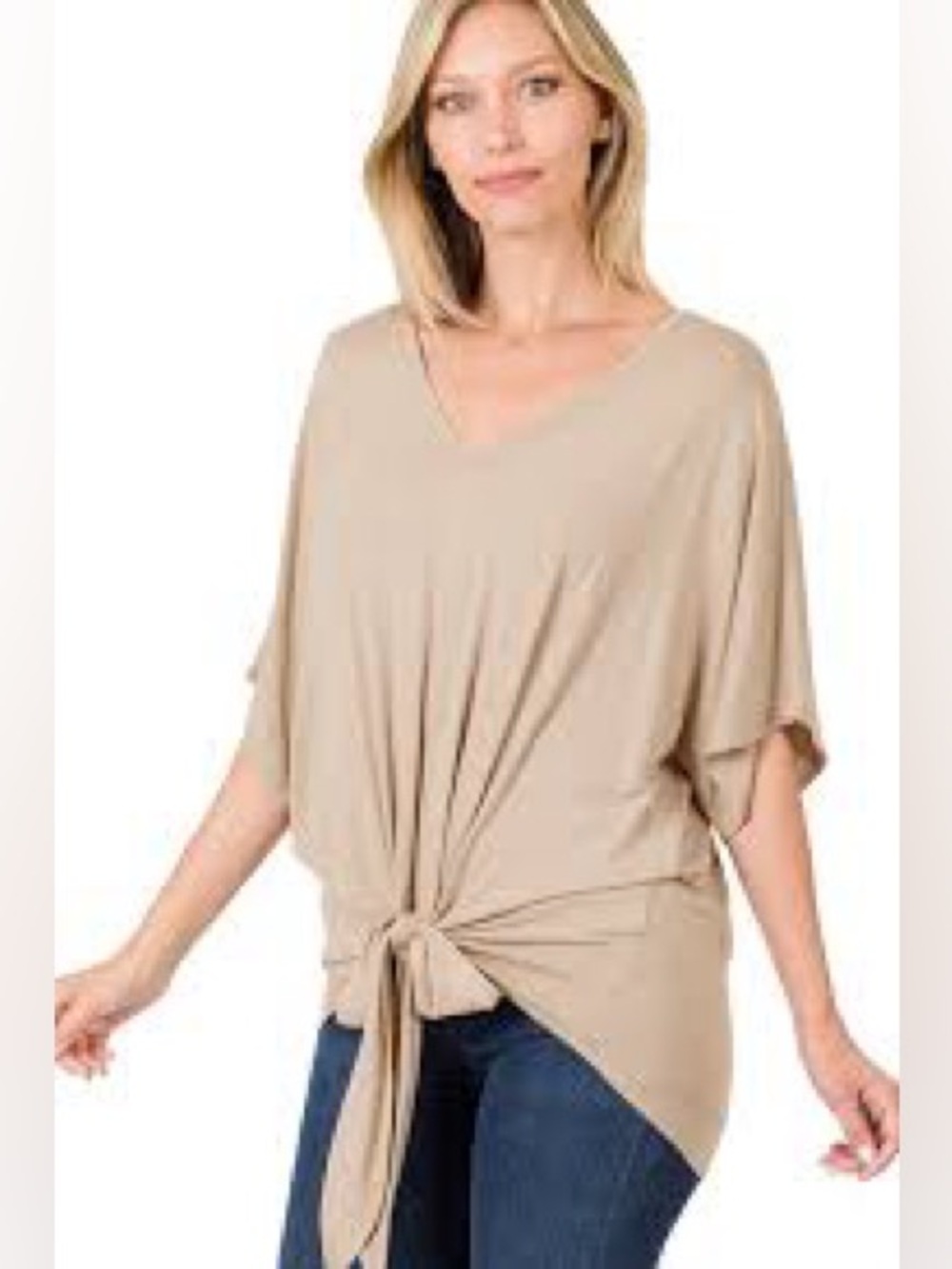 Zenana Luxe Tie Waist V-Neck Tee (New in Package)